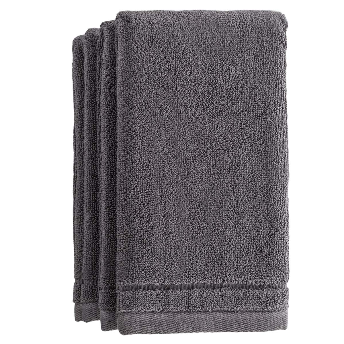 Creative Scents Cotton Fingertip Towels Set - 4 Pack - 11 x 18 Inches Decorative Small Extra-Absorbent and Soft Terry Towel for Bathroom - Powder Room, Guest and Housewarming Gift (Grey)