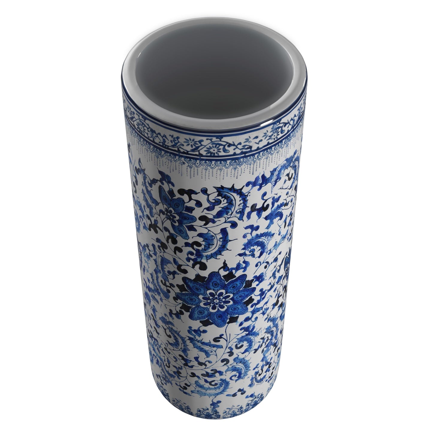 Red Lantern 24" Floral Blue & White Porcelain Umbrella Stand, 2 foot