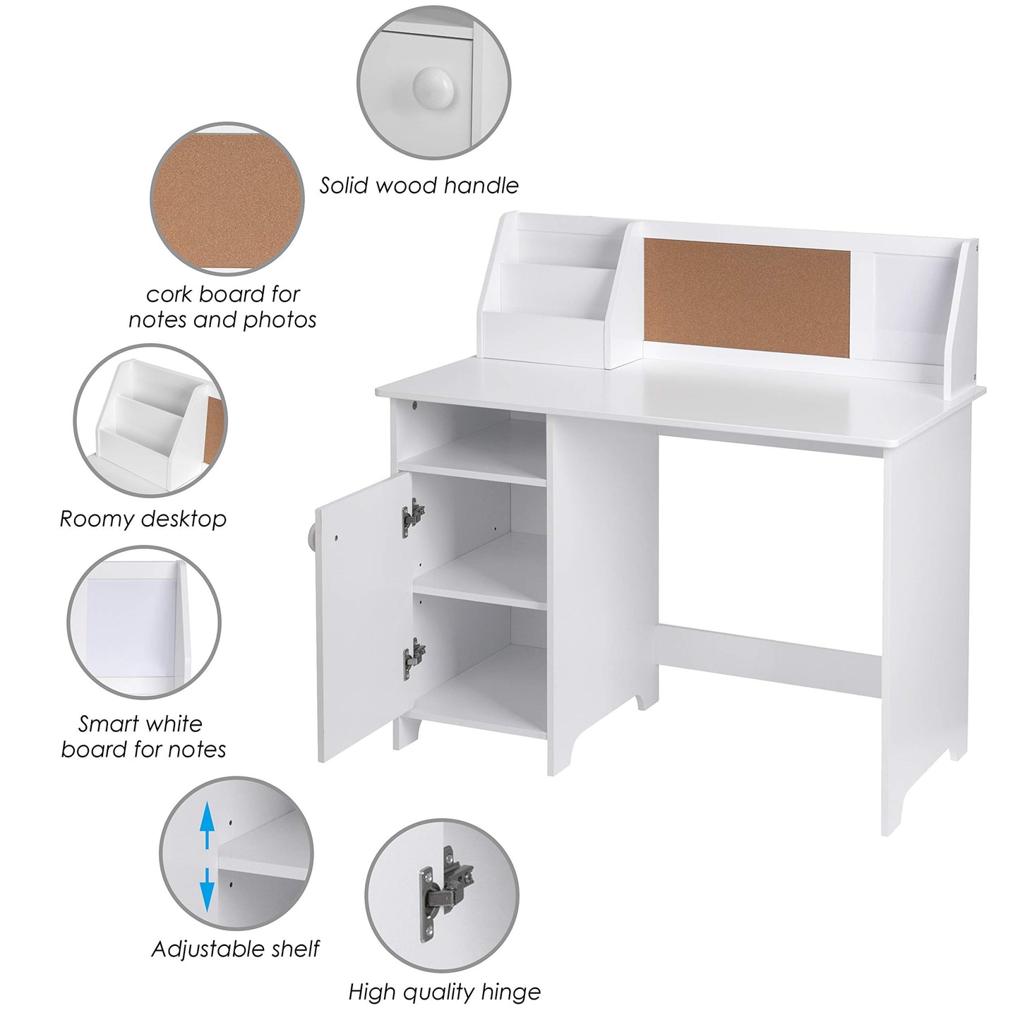 UTEX Kids Study Desk with Storage, Wooden Children School Study Table with Hutch and Storage Cabinet for 3-8 Years Girls Boys, Student's Study Computer Workstation Writing Table, White