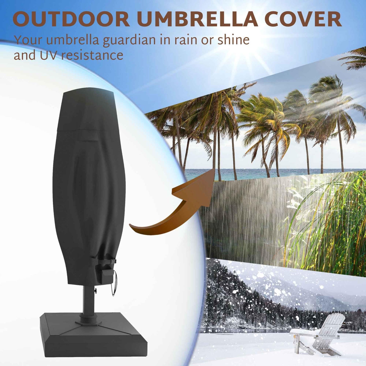 iBirdie Outdoor Patio Umbrella Cover Fits 9 - 13 Feet Offset Umbrella - Cantilevers Offset Umbrella or Large Market Umbrella - 600D Waterproof and Weatherproof with Zippers and Rod