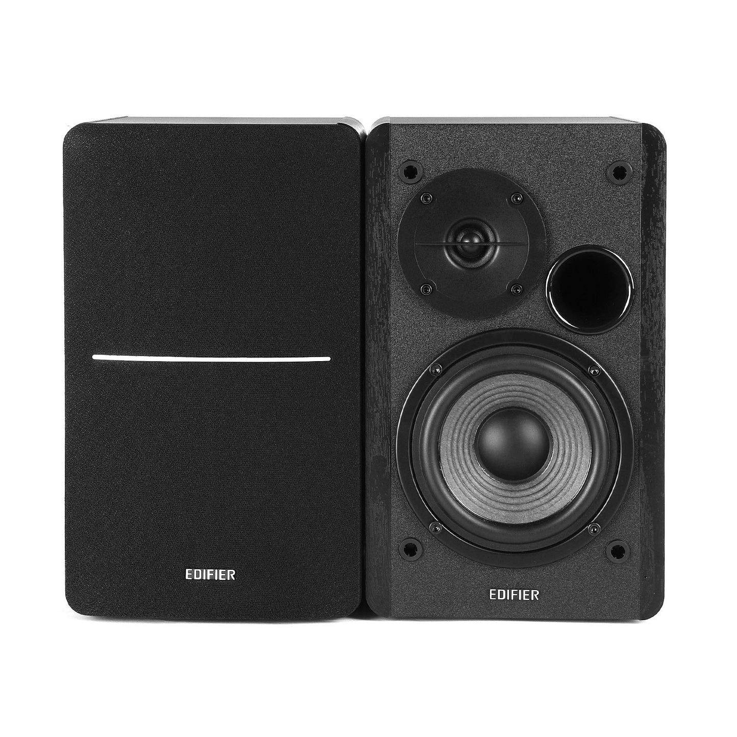 Edifier R1280DB Powered Bluetooth Bookshelf Speakers - Optical Input - Wireless Studio Monitors - 4 Inch Near Field Speaker - 42W RMS - Wood Grain (Black)