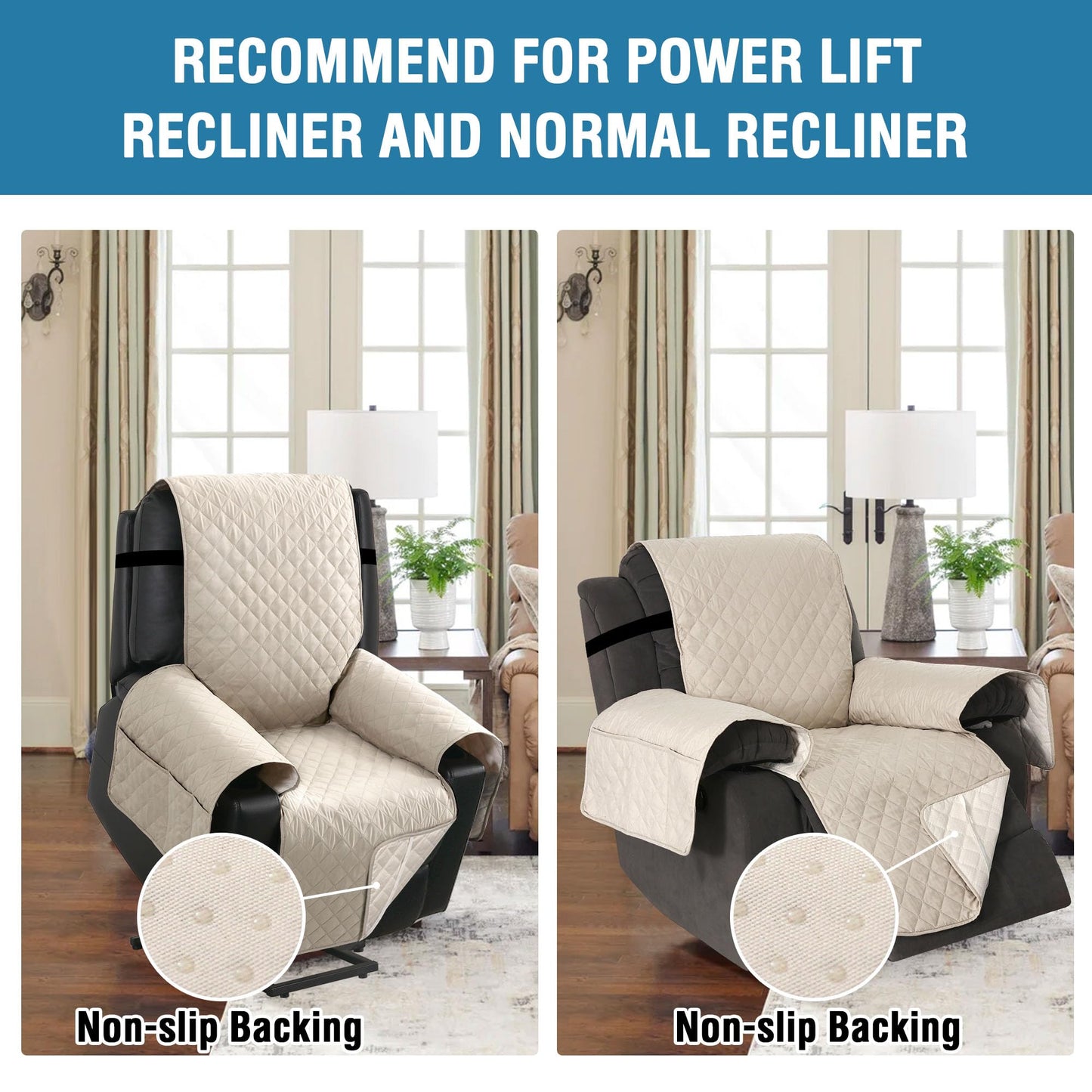 H.VERSAILTEX 2024 New 100% Waterproof Recliner Chair Covers Power Lift Recliner Cover for Recliner Chair Non-Slip Elderly Power Lift Recliner Slipcover with Pocket Furniture Protector for Pets, Ivory