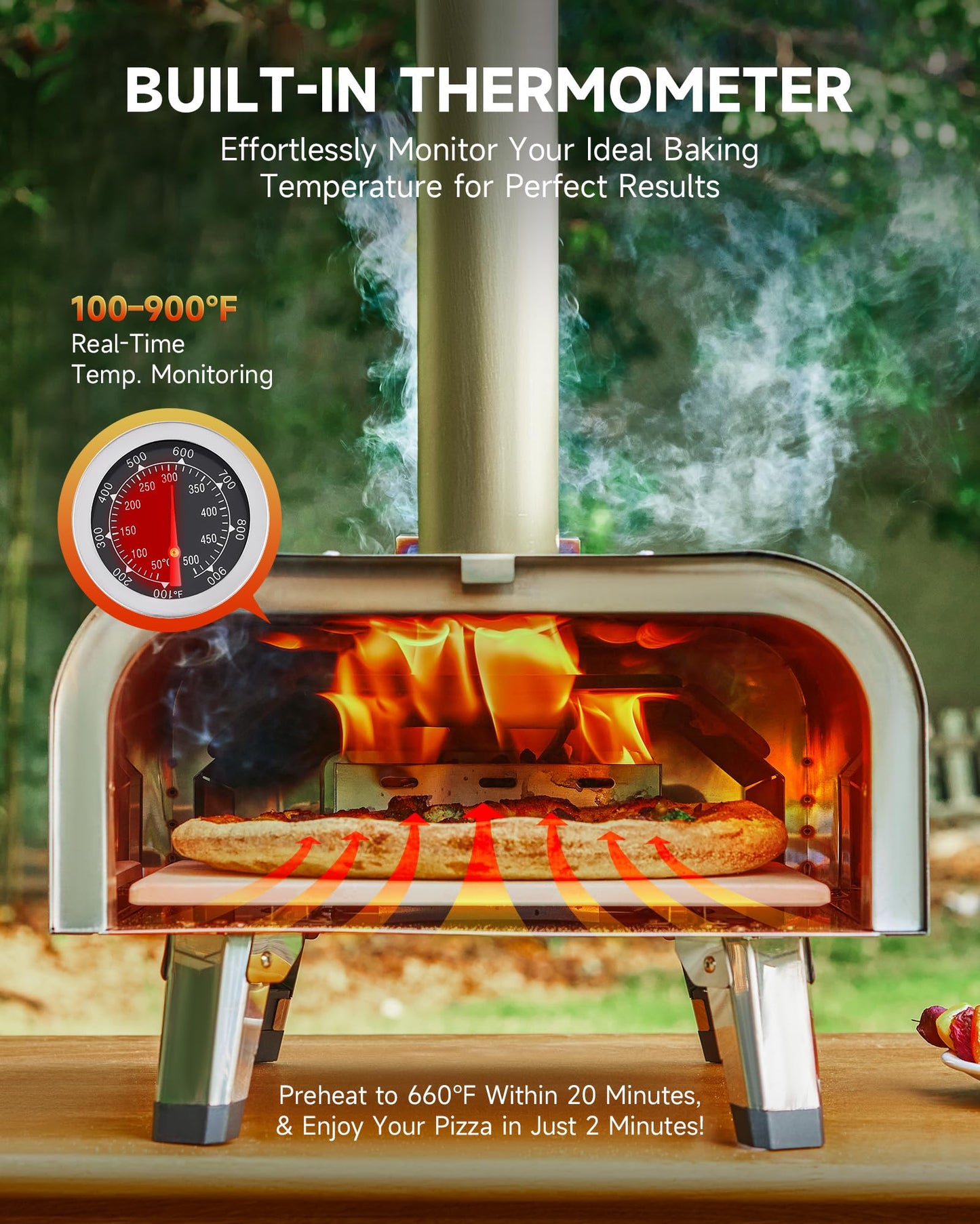 CO-Z 12 Inch Portable Pizza Stove, Camping Pizza Oven Wood Fired, Outdoor Wood Pellet Pizza Oven with Thermometer, Outside Pizza Maker Wood Burning with Pizza Stone & Peel Cutter & Storage Bag