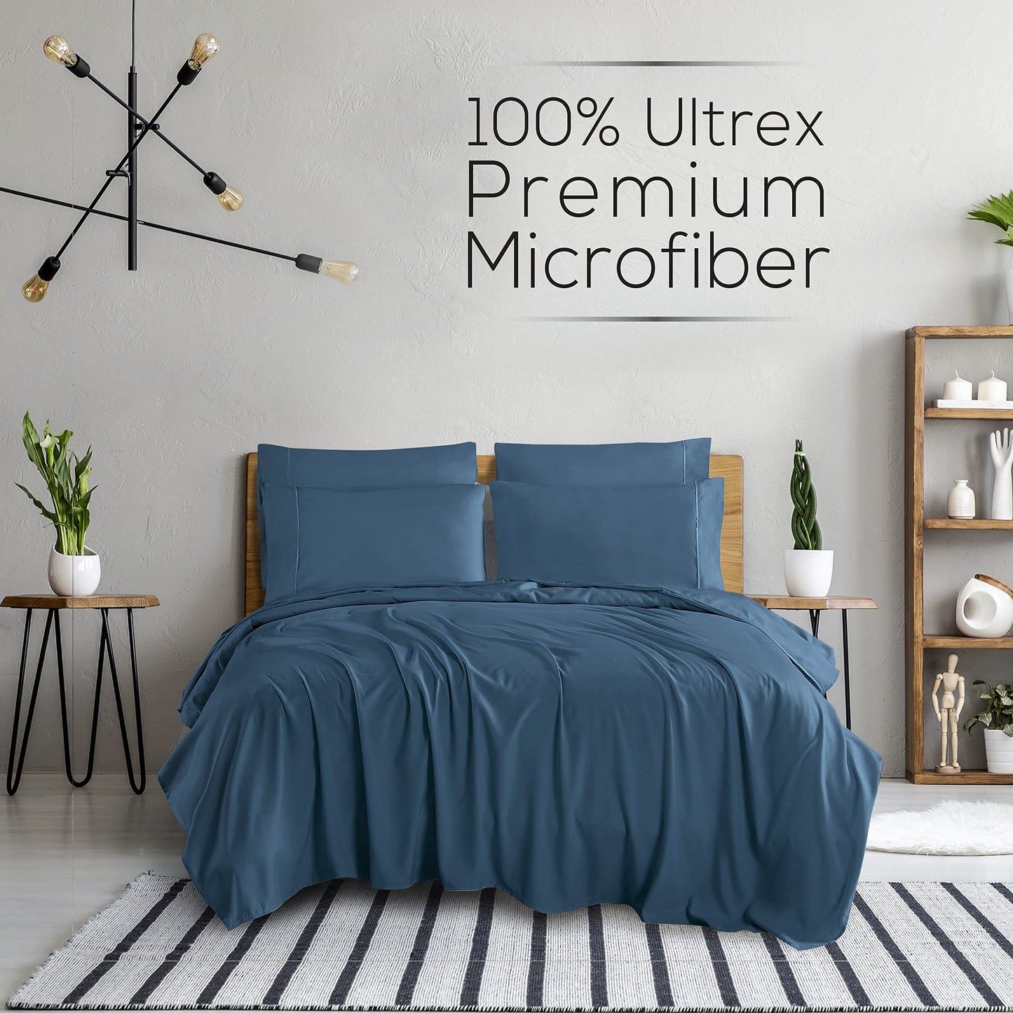 Mueller Luxury 6 PC Full Size Bed Sheets, Super Soft 1800, Deep Pocket up to 16" Full Size Sheets, Transfers Heat, Breathes Better, Hypoallergenic, Wrinkle-Resistant, Oeko-TEX, Navy