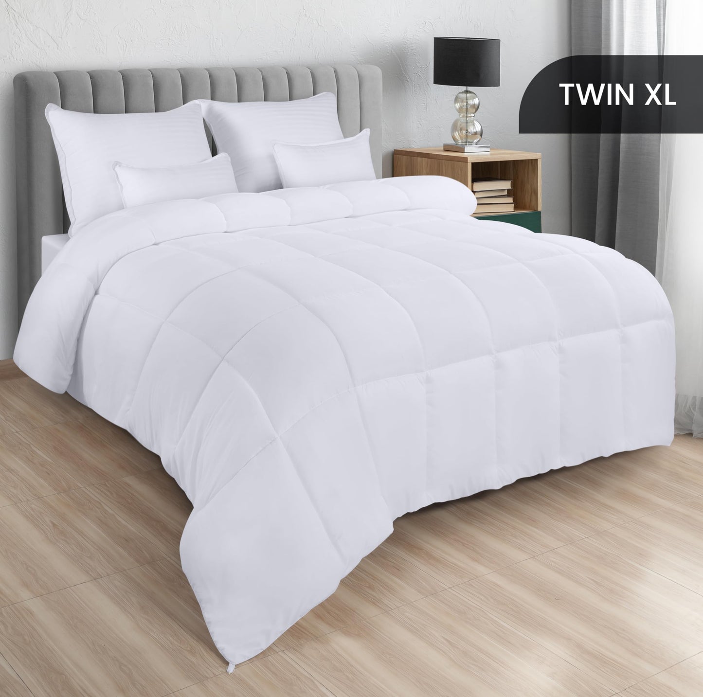 Utopia Bedding Comforters Twin XL Size, All Season Duvet Insert, Down Alternative Box Stitched Bed Comforter with Corner Tabs, Machine Washable (White)