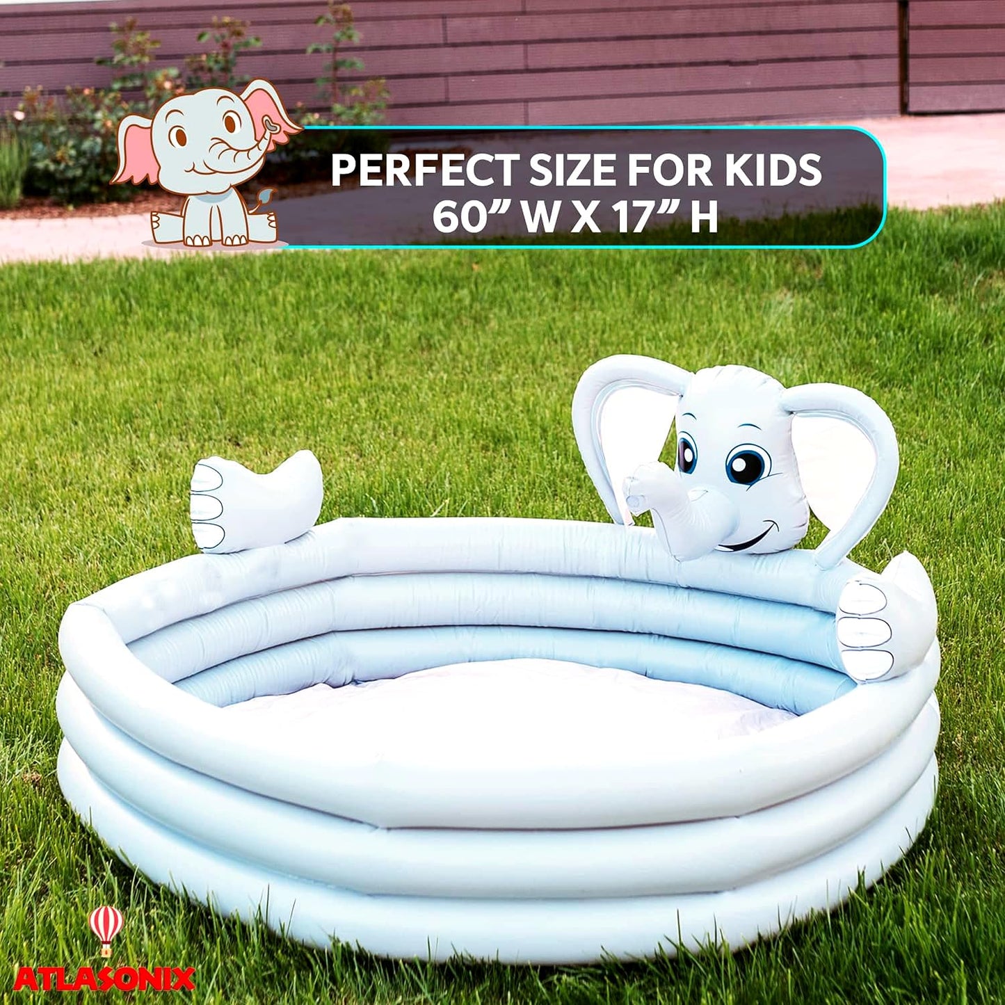 Elephant Inflatable Kiddie Pool for Kids and Toddlers with Sprinkler, Outdoor Backyard Baby Water Games Pool 60" Outside Party Birthday Fun Boys Girls Ages 1 2 3 4 5 6