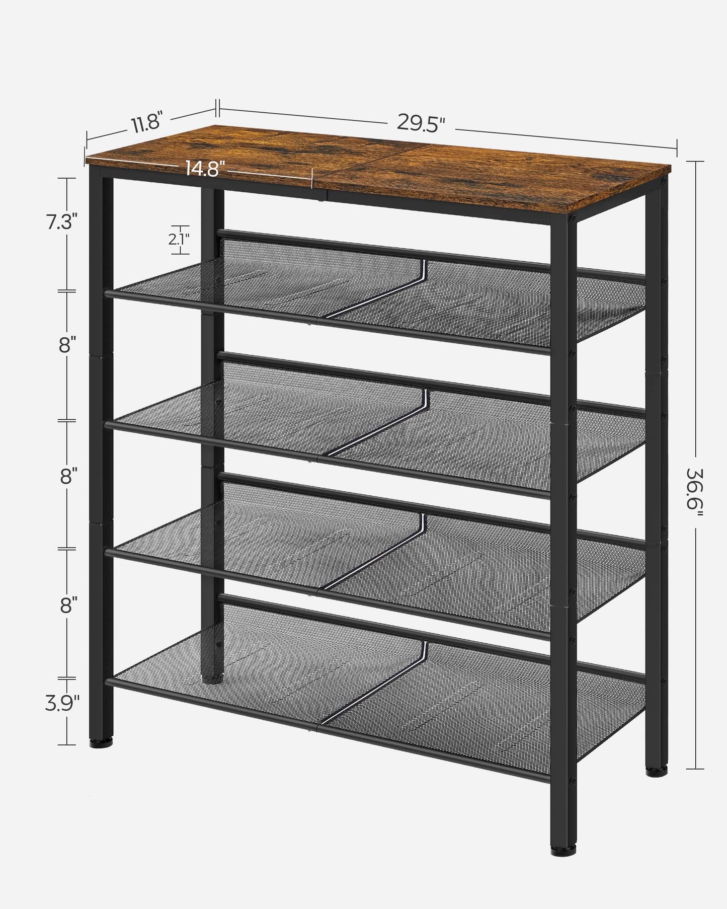 VASAGLE Shoe Rack for Entryway, 5 Tier Shoe Storage Shelves, 16-20 Pairs Shoe Organizer, with Sturdy Wooden Top and Steel Frame, Free Standing, Industrial, Rustic Brown and Ink Black ULBS038B01