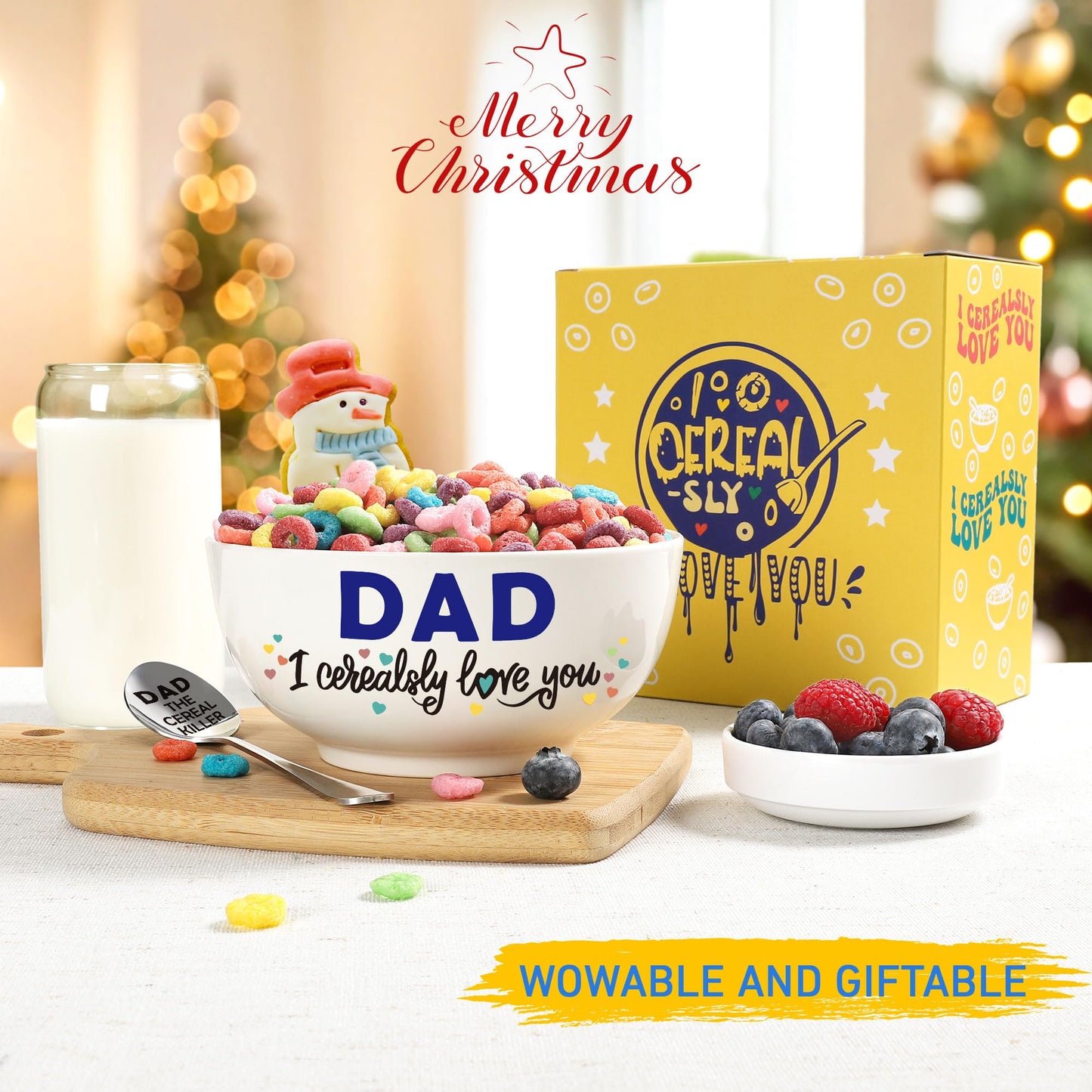 BackURyear Dad Christmas Gifts from Kids, Dad Xmas Stocking Stuffer, Cool Gifts for Dad Step Dad, Holidays Birthday Dad Gifts from Daughter Son Wife, Cereal Lover Dad Breakfast Bowl Presents