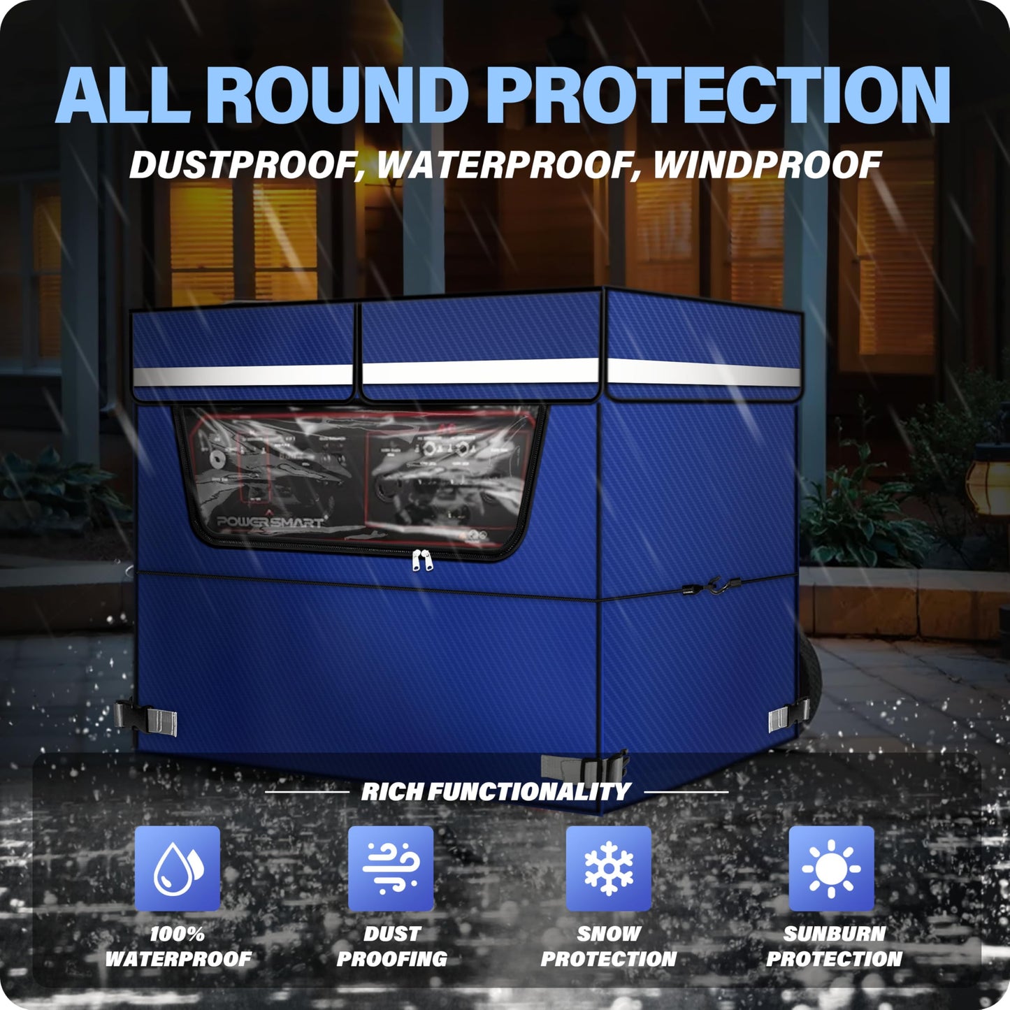 YOYISS Generator Covers While Running. Visualization Design. 600D+400D Waterproof Generator Cover, 32 x 24 x 24 inch, Suitable For Most 4500W-13000W Frame Generators. Blue.