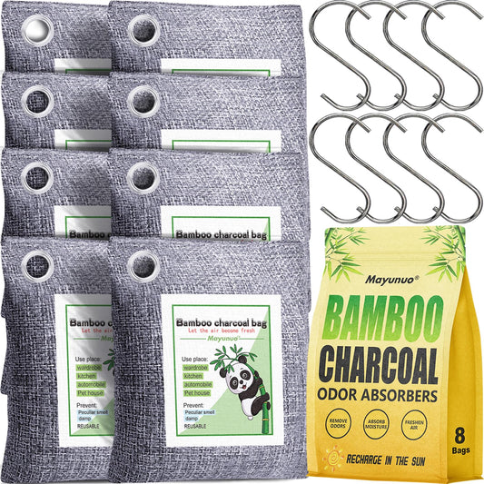 Mayunuo 8 Pack Activated Charcoal Odor Absorber, Odor Eliminator For Strong Odor, Bamboo Charcoal Air Purifying Bag Deodorizer Air Freshener Moisture Absorber for Closet Home Room Car Smoke Shoes