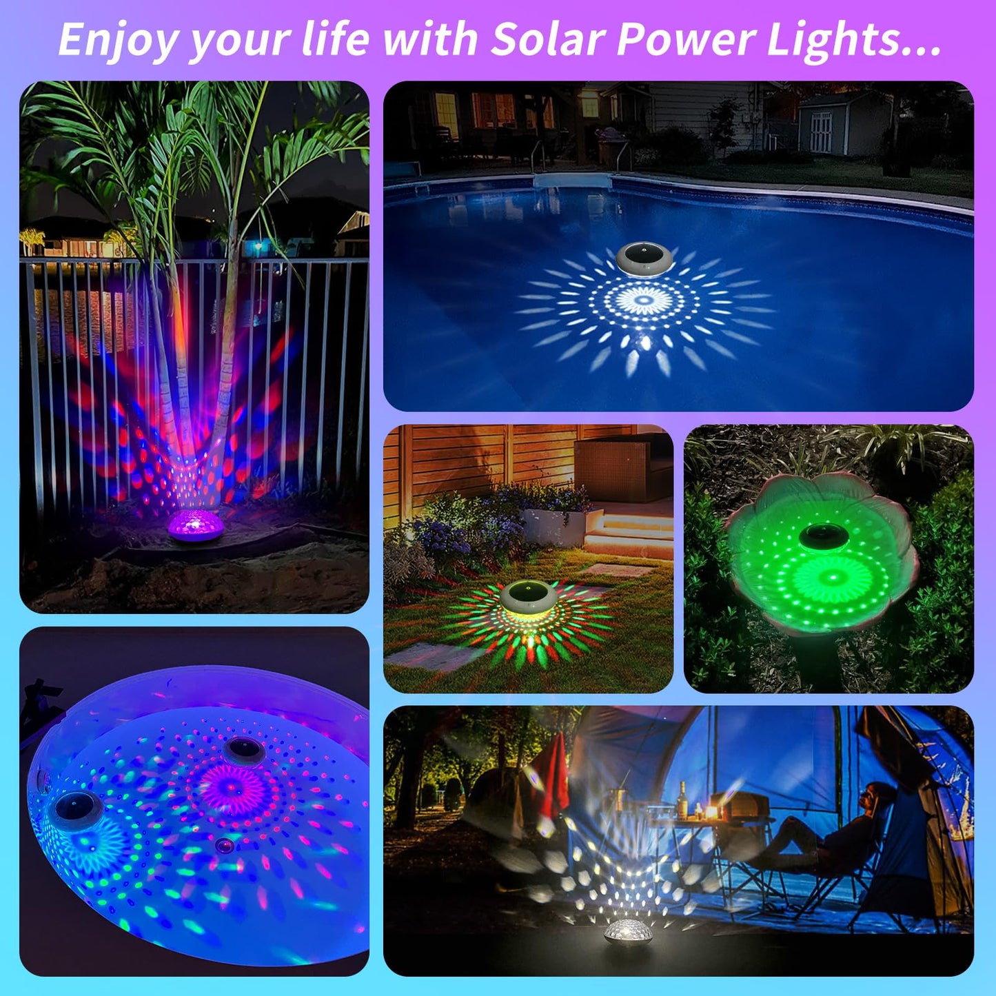 LENONE Floating Pool Lights with APP, 6.5 Inch Dynamic RGB Color Changing Solar Pool Lights That Float, IP68 Waterproof Dimmable Hangable Solar Floating Lights for Pool, Garden, Weeding Decor-2PCS