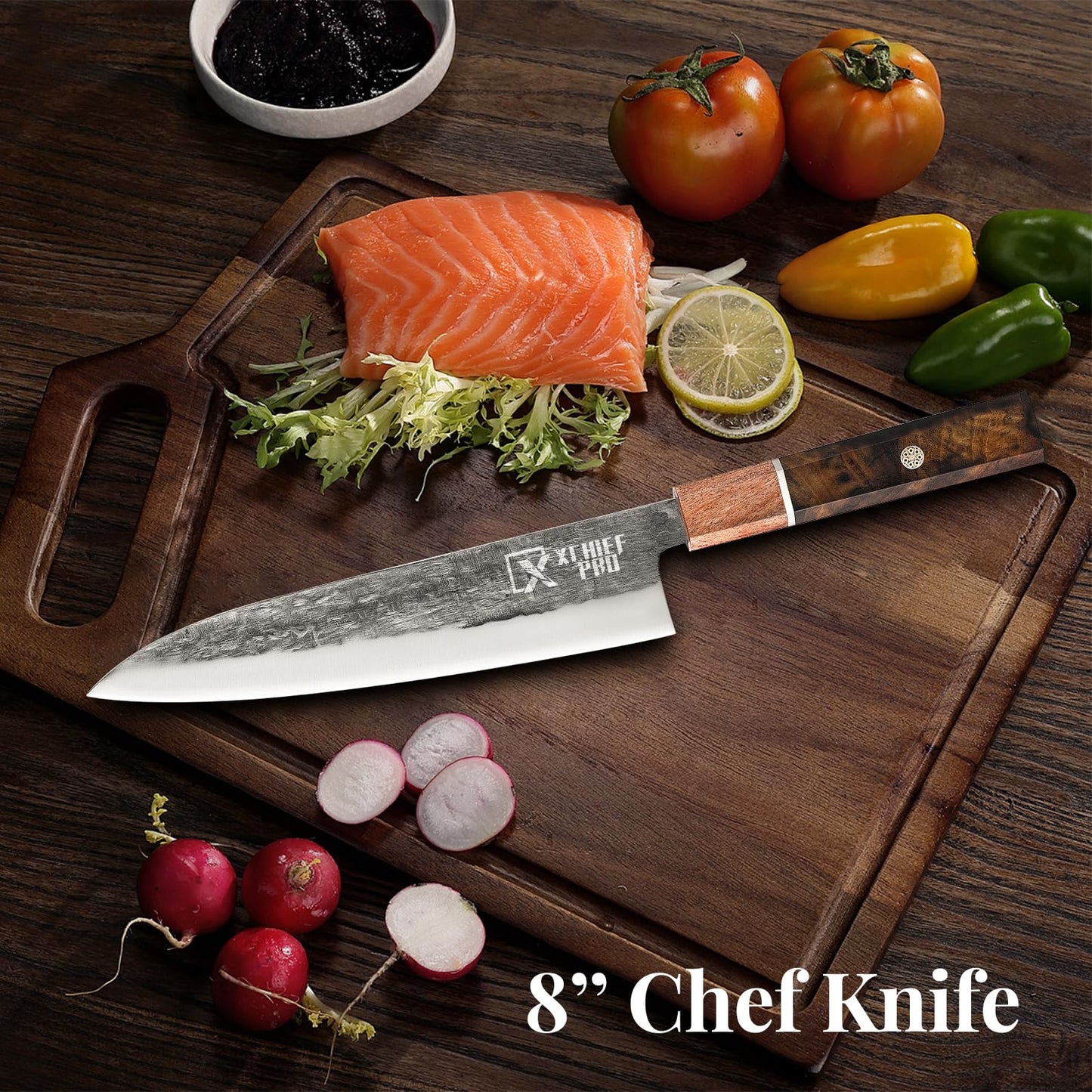 XCHIEF PRO 8'' Japan Gyutou Chef Knife - Sharp Kitchen Knife for Meat Cutting, Japanese High-Carbon Steel Cooking Knife, Vegetable Knife, Gift for Mom or Dad, Kitchen Gadgets with Premium Gift Box