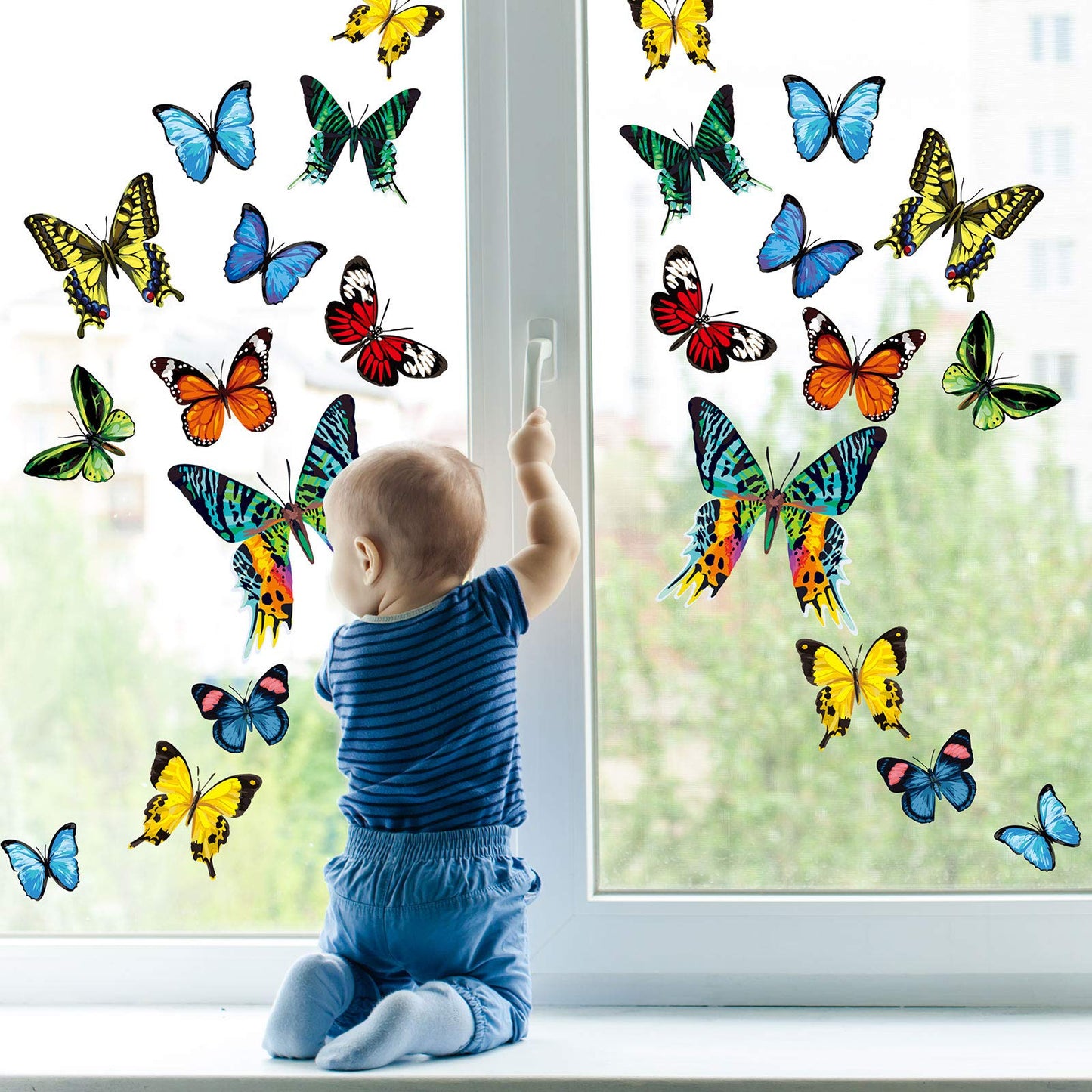 Whaline 24Pcs Colorful Butterfly Window Clings Double-Sided Anti-Collision Window Decals to Prevent Bird Strikes on Window Glass Non-Adhesive Static Butterfly Cling Stickers for Home Window Glass
