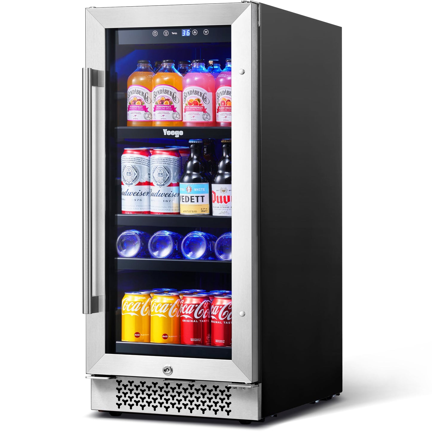 Yeego Beverage Refrigerator, 15 Inch Beverage Fridge, 80 Cans Beer Fridge with Advanced Cooling System(34-54°F), Built-in or Freestanding for Drink Soda Wine Water, Quiet Operation