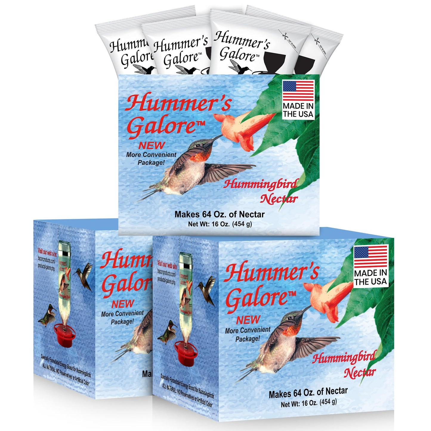 Hummer's Galore Hummingbird Food, Ready-to-Mix Hummingbird Nectar, All-Natural Nectar Collector Formula, No Preservatives or Dyes, Makes 192 oz (Pack of 3)