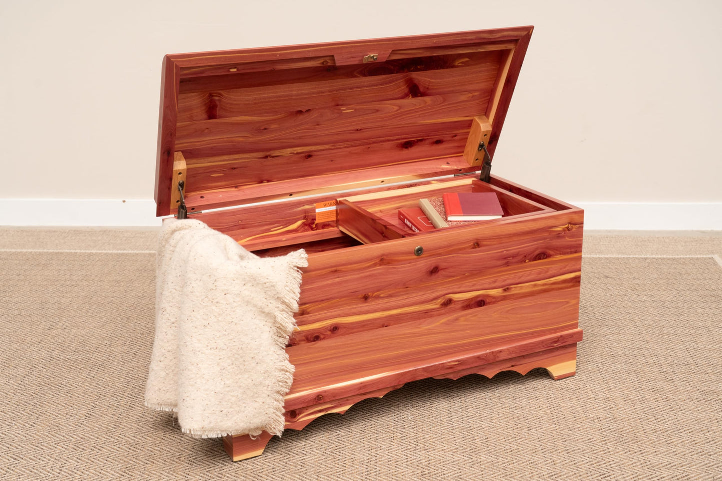 Cedar Hope Chest with Waterfall Top – Amish Cedar Chest w/ Anti-Slam Hinges – Hope Chest with lock – Blanket Chest - Trunks for Blankets (Cedar Wood, Natural Stain, 36" Long, with Tray)