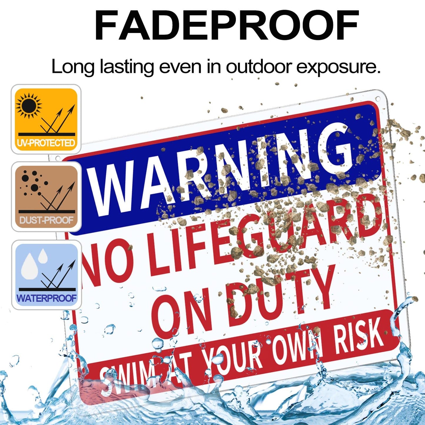 2 PACK Pool Sign, 10x14 In and 0.040 Aluminum Pool Safety Signs and Decor for Outdoor, No Lifeguard on Duty Sign Swim at Your Own Risk Sign and Never Leave Children Unattended Safety Signage