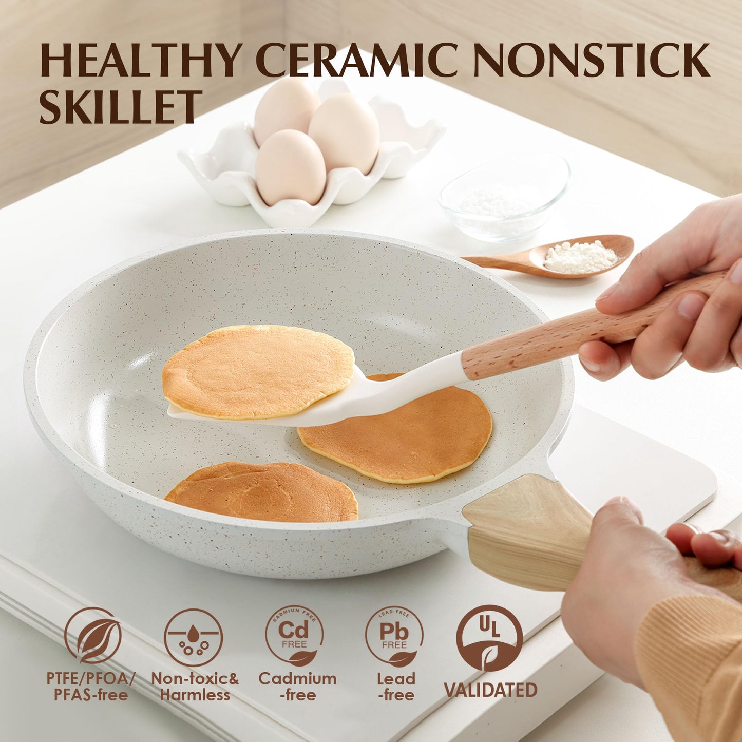 SENSARTE Nonstick Ceramic Frying Pan Skillet with Lid, 8 Inch Omelet Pan, Healthy Non Toxic Chef Pan, Induction Compatible Egg Pan with Heat Resistant Handle, PFAS-Free