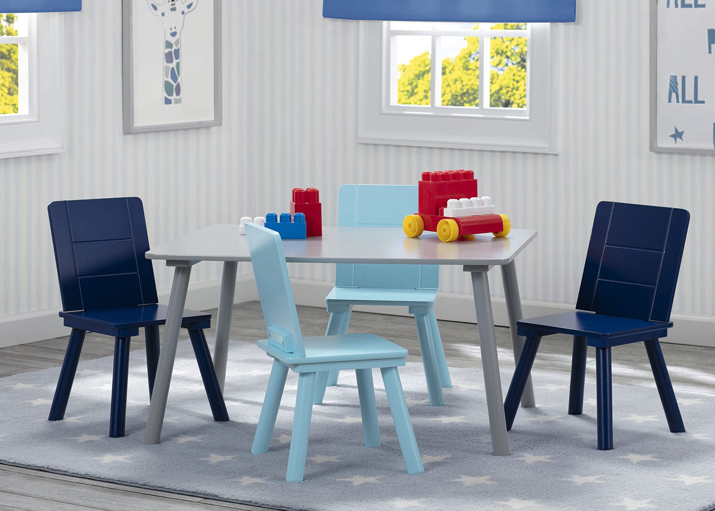 Delta Children Kids Table and Chair Set (4 Chairs Included), Grey/Blue