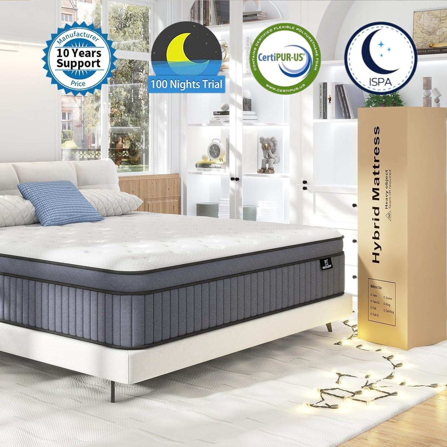EEN EEN SLEEP King Size Mattress - Upgrade Strengthen - 12 Inch Hybrid King Mattress in a Box, Mattress King Size with High density Memory Foam and Independent Pocket Springs, Strong Edge Support,Firm