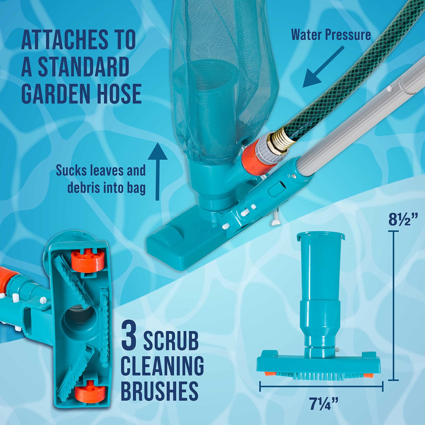 U.S. Pool Supply Deluxe Swimming Pool Maintenance Kit with Deluxe Jet Vacuum, 16" Floor & Wall Scrub Brush, Adjustable Telescopic Pole - Clean Remove Leaves & Debris, Above-Ground In-Ground Pools Spa