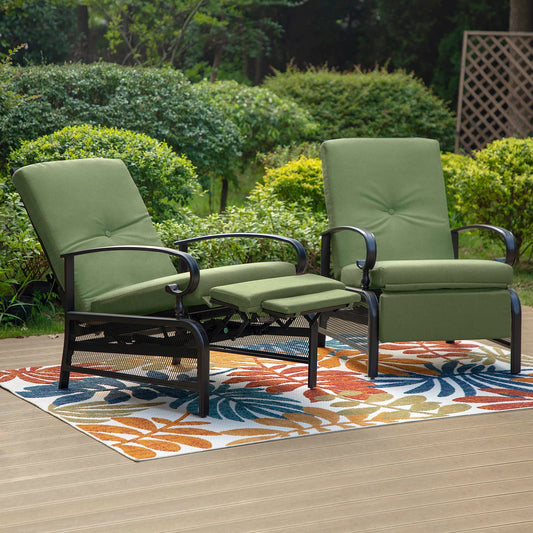 PHI VILLA Outdoor Patio Recliners Set of 2, Oversized Outdoor Recliners Patio Chaise Lounge Zero Gravity Metal Patio Chairs with 4" Removable Cushions, Green