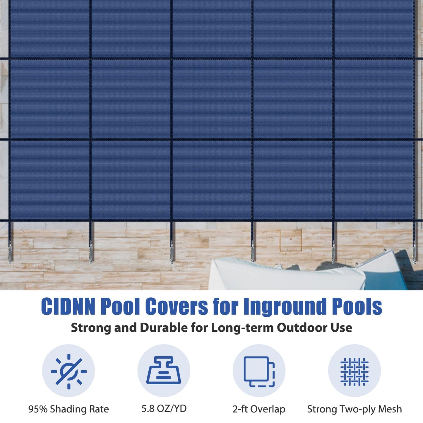 Inground Pool Cover Safety Fits Rectangle Swimming Pool, Mesh Solid Pool Cover for Inground Pools,Winter Pool Safety Cover Includes Safety Net and Installation Tools Blue (Blue, Fits 20x40ft Pools)