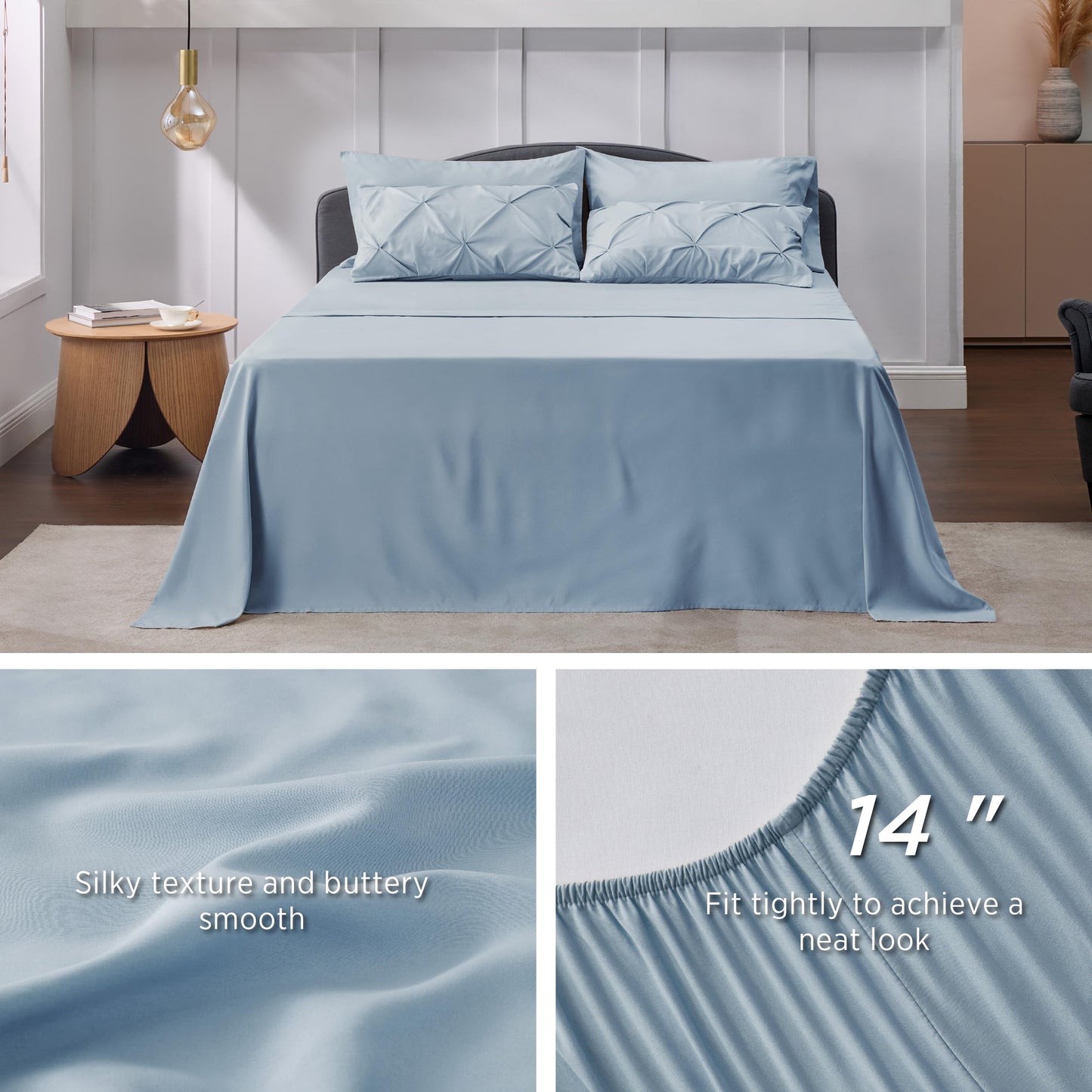 Bedsure Queen Comforter Set Light Blue - Bed in a Bag Queen 7 Pieces, Pintuck Bedding Sets Gift for Christmas, Pinch Pleat Bed Set with Comforter, Sheets, Pillowcases & Shams