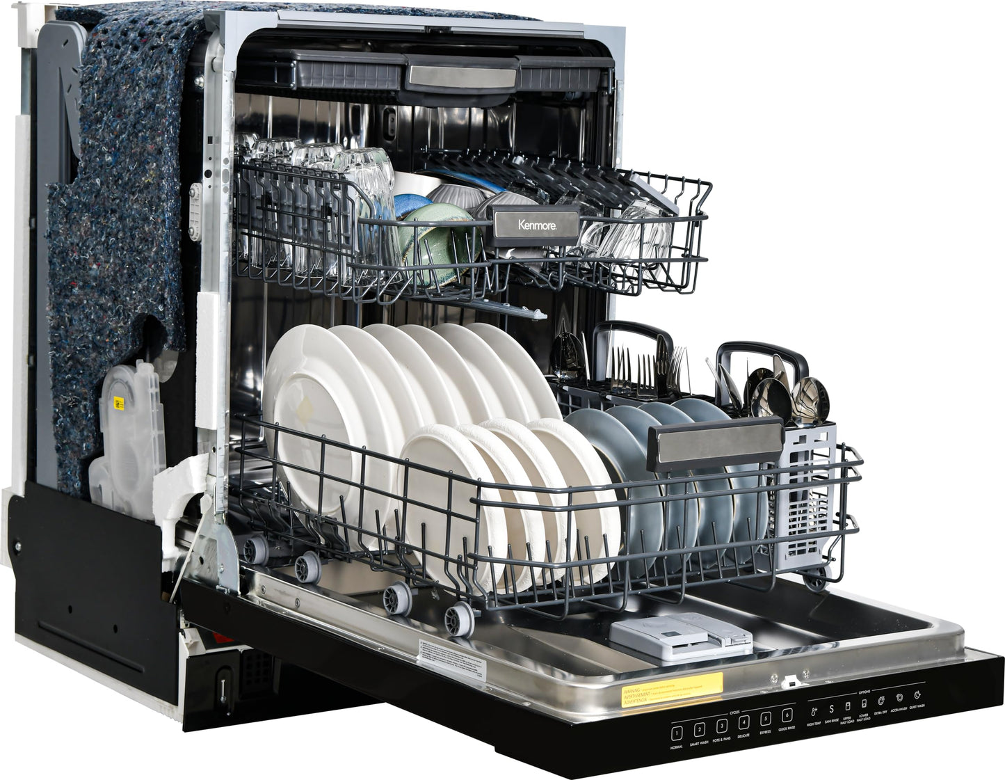 Kenmore 24" Built-In Stainless Steel Tub Dishwasher with EasyFlex 3rd Rack, SmartWash, UltraWash Plus, TurboDry, and MoreSpace Adjustable Rack, Energy Star Certified, Black