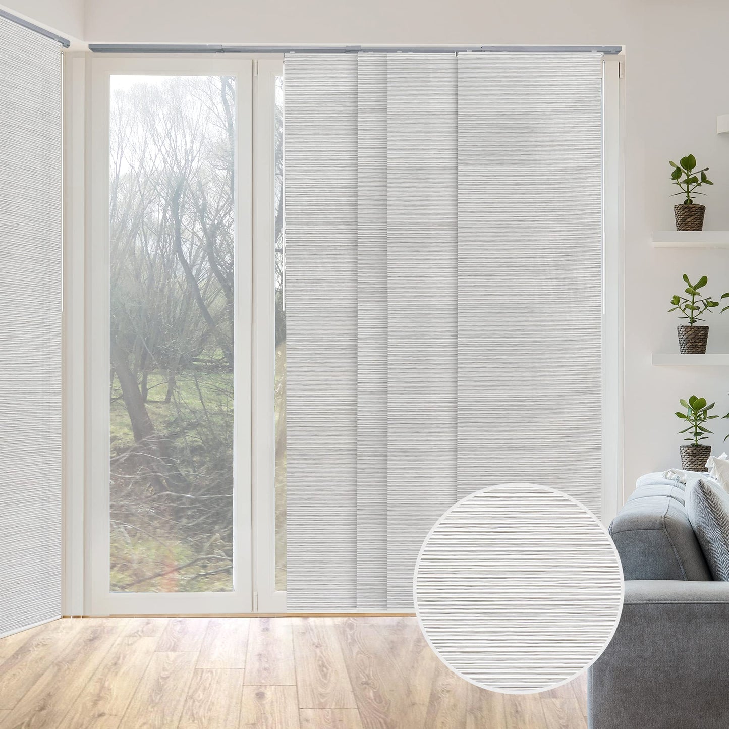 GoDear Design Adjustable Vertical Blinds, Panel Track Blinds, Sliding Glass Door Blinds, Closet Doors, Room Dividers, Extendable Track from 45.8" to 86" W, Trimmable Panel Curtains Up to 96" H, Marble