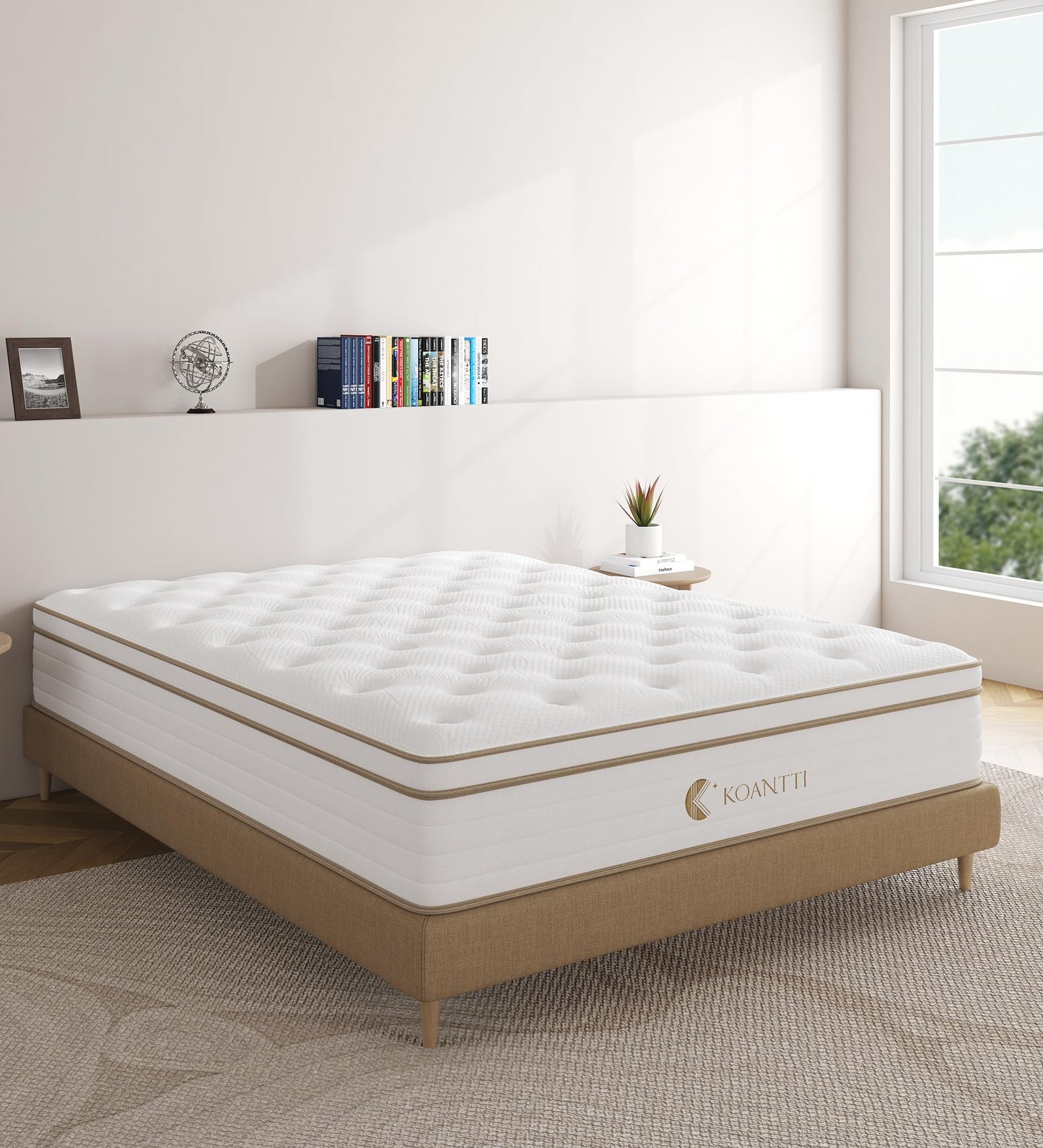 KOANTTI Queen Size Mattress,12 Inch Memory Foam Hybrid Mattress in a Box with Individual Pocket Spring,for Pressure Relief Motion Isolation Queen Size White Mattresses,CertiPUR-US.
