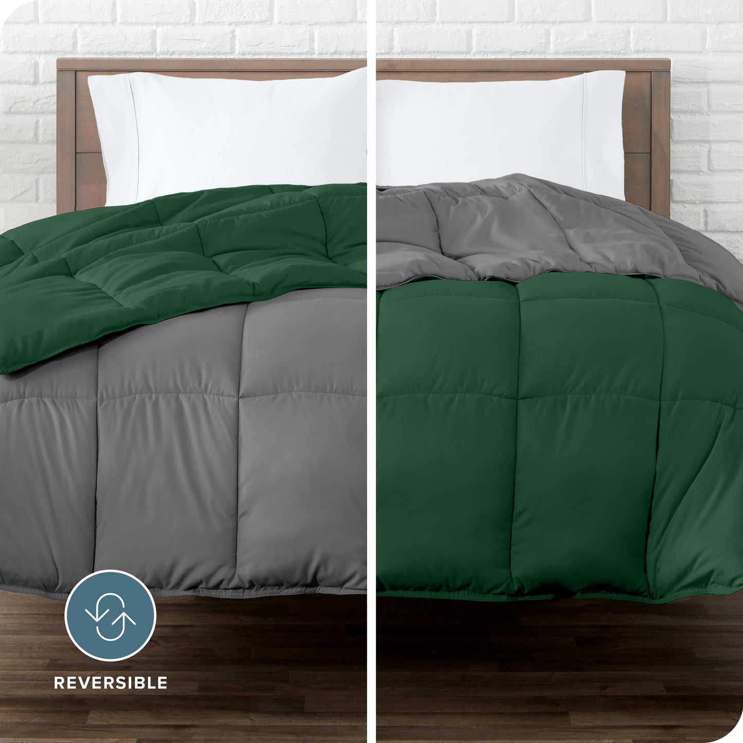 Bare Home Full Comforter - Reversible Colors - Goose Down Alternative - Ultra-Soft - Premium 1800 Series - All Season Warmth - Bedding Comforter (Full, Grey/Forest Green)