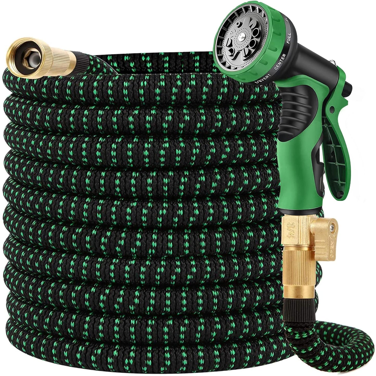 100 ft Expandable Garden Hose - All New 2024 Retractable Water Hoses with 3/4" Solid Brass Fitting, Extra Strength Fabric - Flexible Expanding Hose with 10 Pattern Spray Nozzle