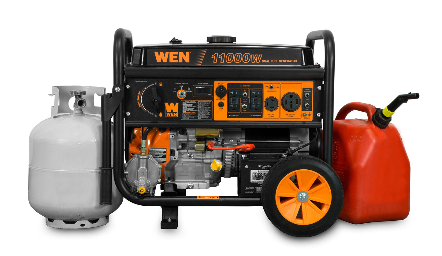 WEN DF1100T 11,000-Watt 120V/240V Dual Fuel Portable Generator with Wheel Kit and Electric Start - CARB Compliant, Black