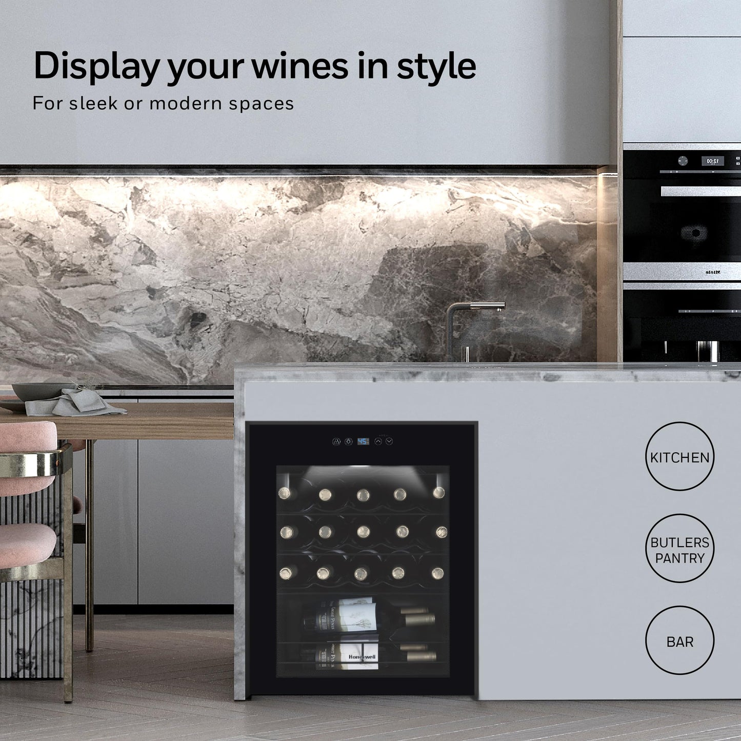 Honeywell 24 Bottle Compressor Wine Cooler Refrigerator, Compact Wine Cellar For Red, White, Champagne or Sparkling Wine, Digital Temperature Control, Glass Door