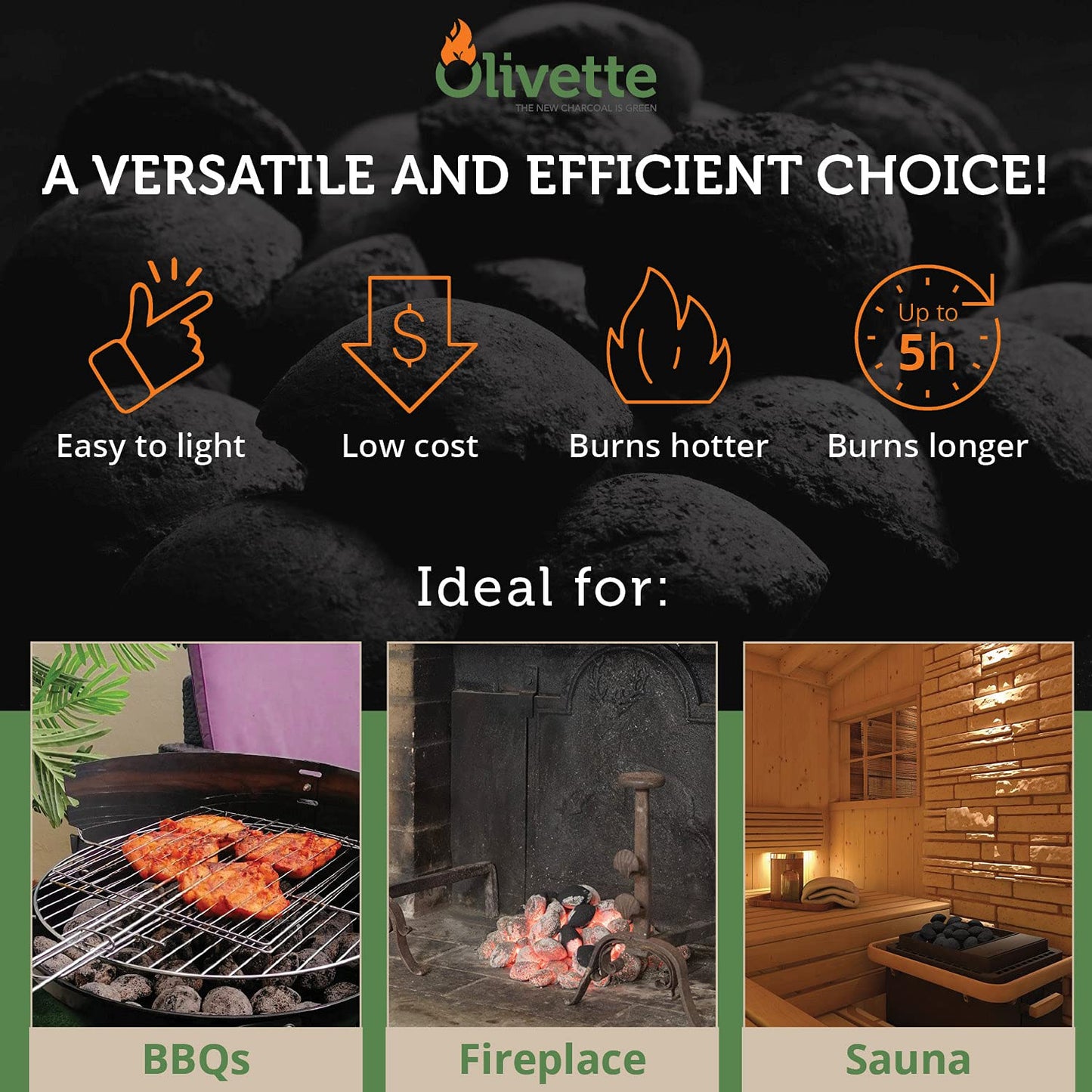 Organic Charcoal Briquettes USDA Organic Certified, 100% Recycled Olive Tree Byproducts Charcoal Briquettes, Ecological, Grilling, Fireplace and Sauna Heat