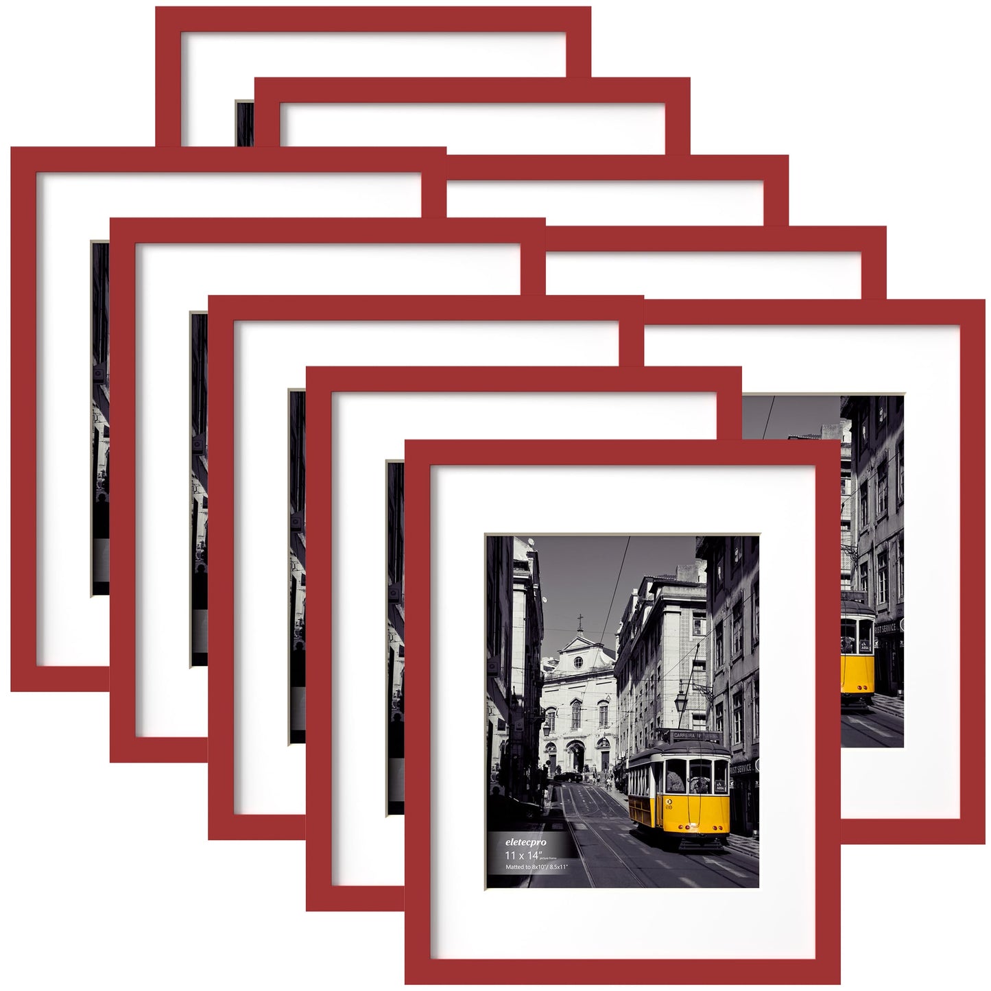 eletecpro 11x14 Picture Frames Set of 10, Picture Frame Collage Wall Decor Display 8x10 Photo With Mat or 11x14 without Mat, Home Decor Gallery Wall Frame for Wall Mounting, Red