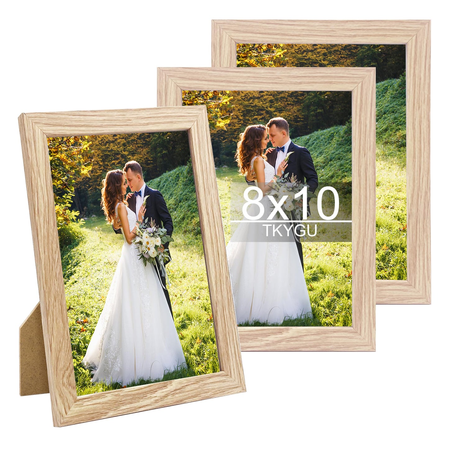 TKYGU 8x10 Picture Frame Woodgrain Set of 3,Real Glass for Rustic Natural 8x10in Poster Frames- Art Frame,Wall Hanging-Tabletop Display Gallery Family Wedding Memorial Pic Frame Best Gift