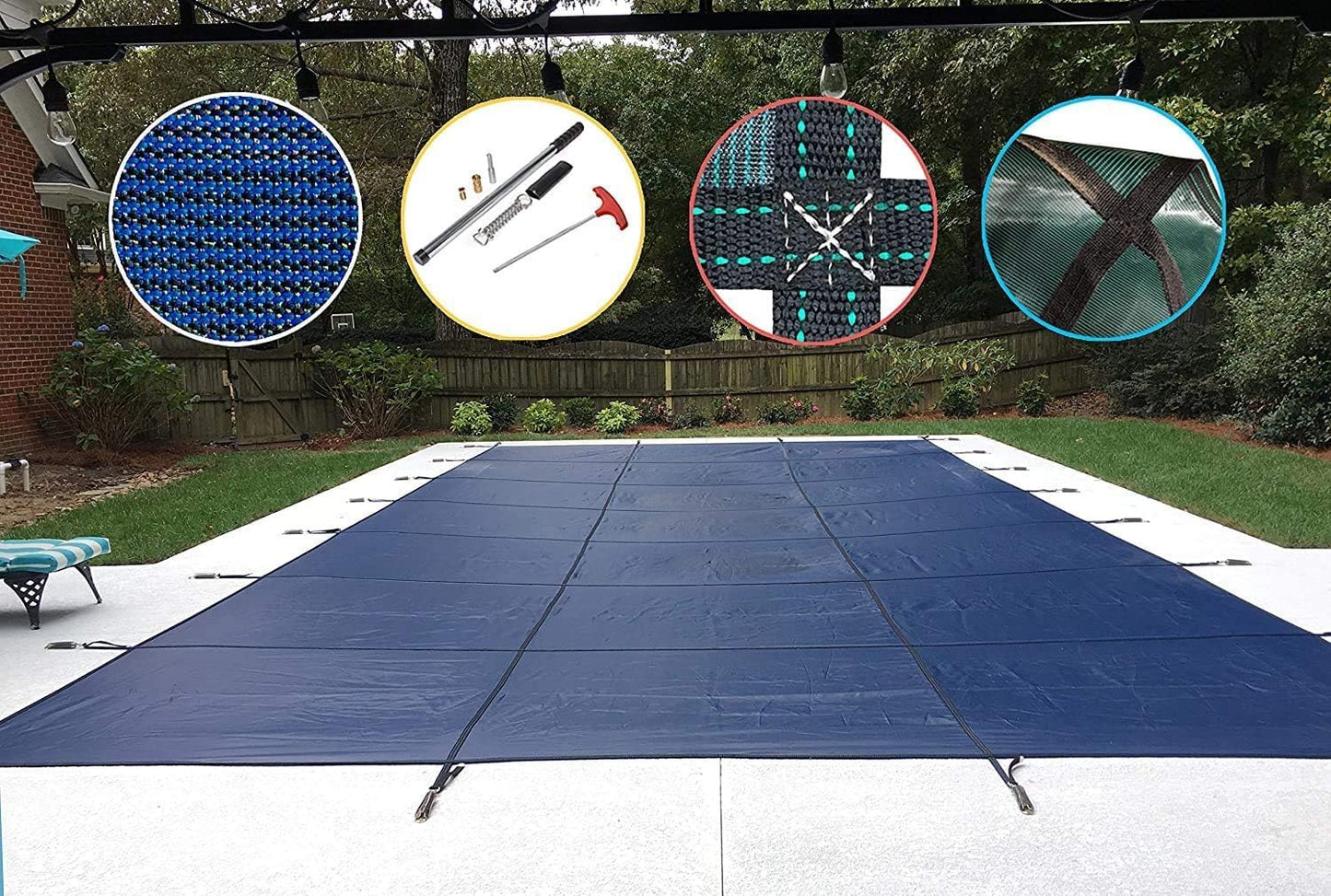 WaterWarden Inground Pool Safety Cover 25' x 45', Rectangle, 15-Year Warranty, UL Classified to ASTM F1346, Triple Stitched for MAX Strength, Abrasion Resistant, Hardware Included, Blue Mesh