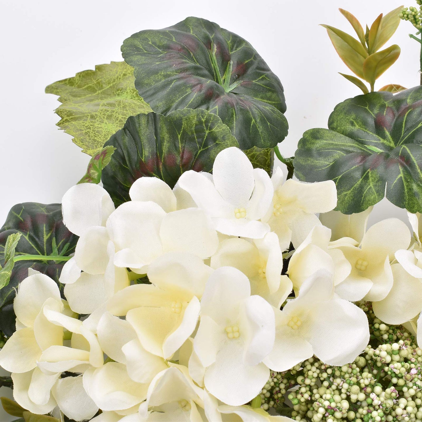 I-GURU Artificial Swag Hydrangea Flower 28 Inch, White Spring Decorative Swags with Green Leaves for Home Room Front Door Wedding Arch Garden Party Tabletop Wall Decor