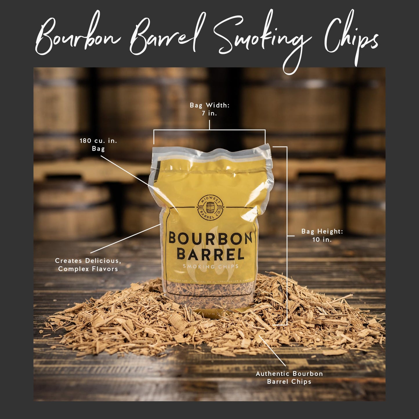 Premium Bourbon Barrel Wood Chips - 100% White Oak - Perfect for Smokers and Grills - Adds Rich Bourbon Flavors to BBQ - Midwest Barrel Company