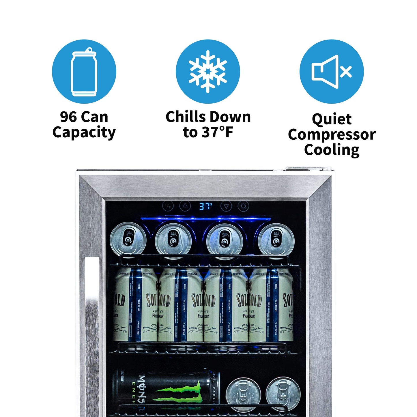 NewAir Beverage Refrigerator Cooler with 96 Can Capacity - Built-in Mini Bar Beer Fridge for Bedroom, Dorm, Office - Small Refrigerator Cools to 34F Perfect For Beer, Soda, And Drinks