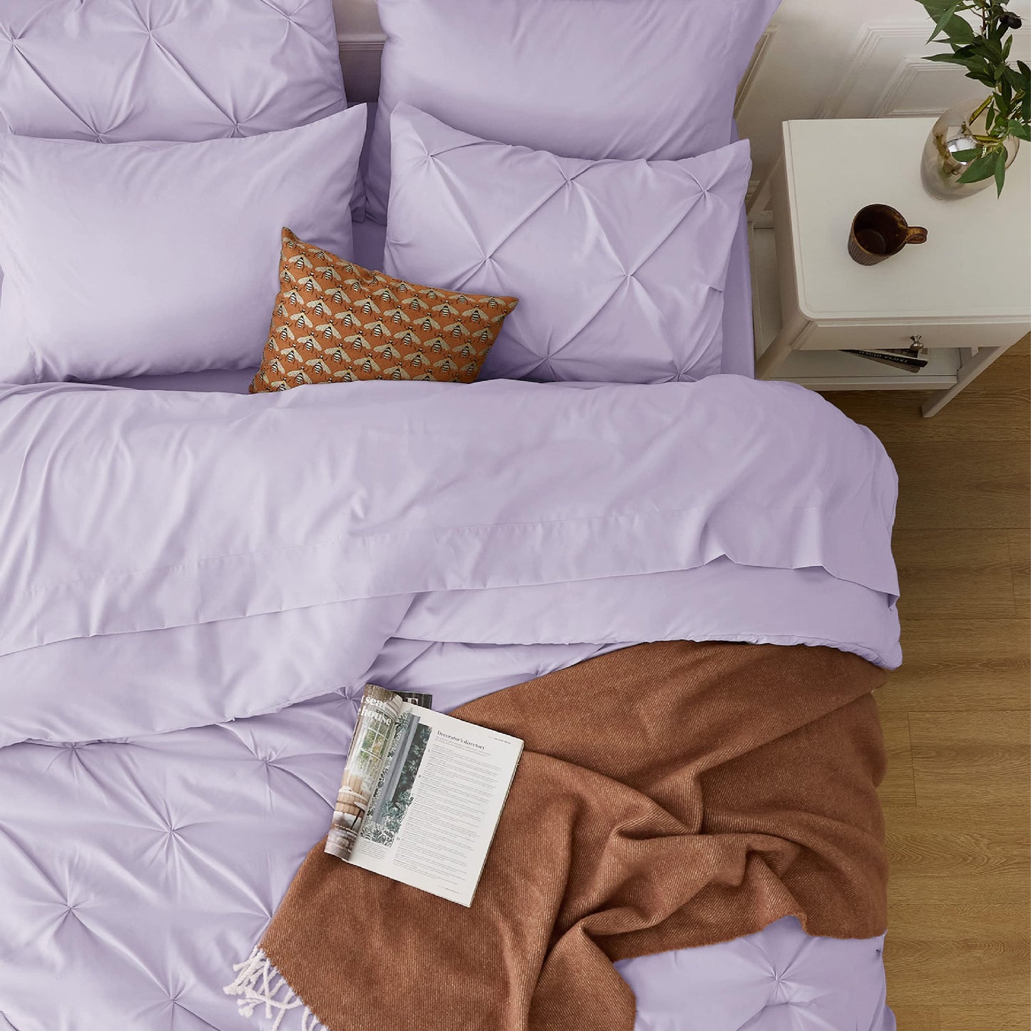 Bedsure Twin Comforter Set with Sheets - 5 Pieces Twin Bedding Sets, Pinch Pleat Light Purple Twin Bed in a Bag with Comforter, Sheets, Pillowcase & Sham