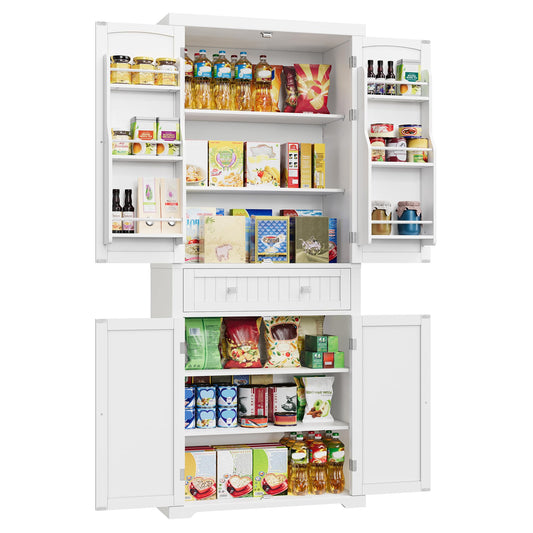 VASAGLE Pantry Cabinet, 71.7-Inch High Freestanding Tall Cupboard Storage Cabinet with a Drawer, 2 Cabinets, 4 Adjustable Shelves, 6 Door Shelves, for Living Room, Kitchen, White UBBC561P31V2