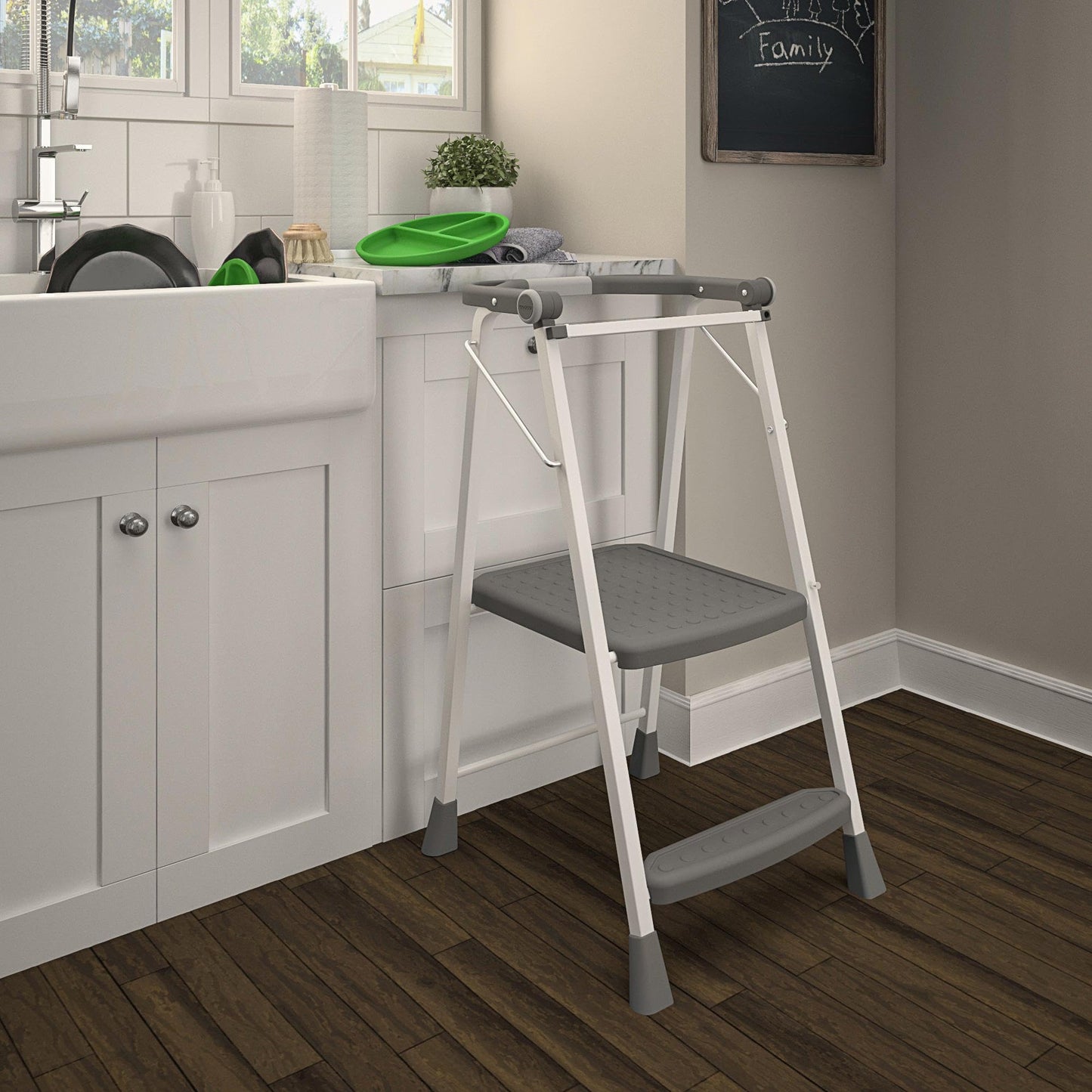 COSCO 2-Step Kitchen Stepper™ Adult Folding Step Stool, Kids Folding Stepper, Grey