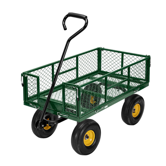 VIVOHOME Heavy Duty 880 Lbs Capacity Mesh Steel Garden Cart Folding Utility Wagon with Removable Sides and 4.10/3.50-4" Wheels 10 inch Tire(Green)