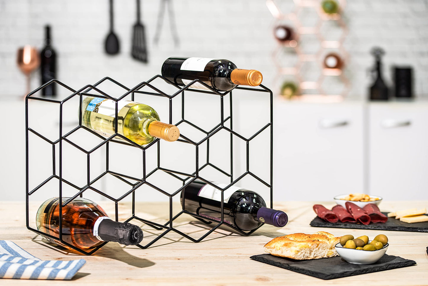 Gusto Nostro Countertop Wine Rack - 14 Bottle Freestanding Modern Black Metal Small - 3 Tier Tabletop Wine Holder Stand for Cabinet, Pantry - Wine Racks Countertop - No Assembly Required