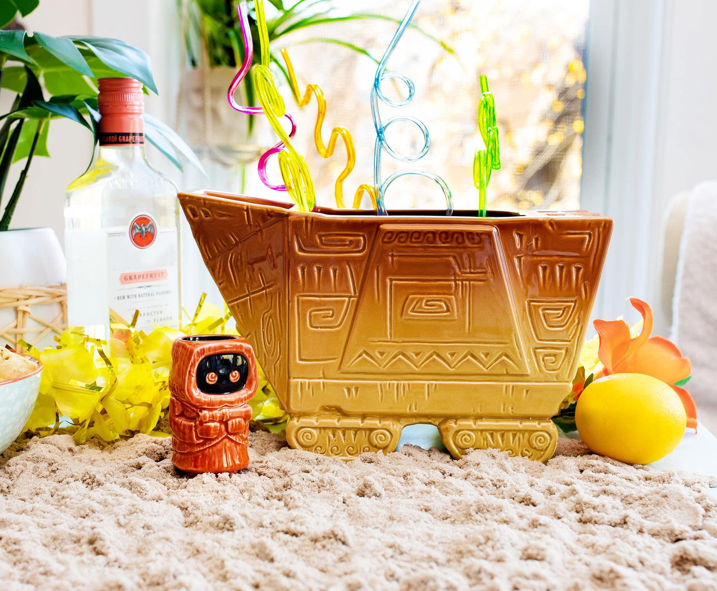 Geeki Tikis Star Wars Sandcrawler Punch Bowl Set With Jawa Mini Muglet | Cocktail Tumbler Shot Glasses and Party Snack Bowl