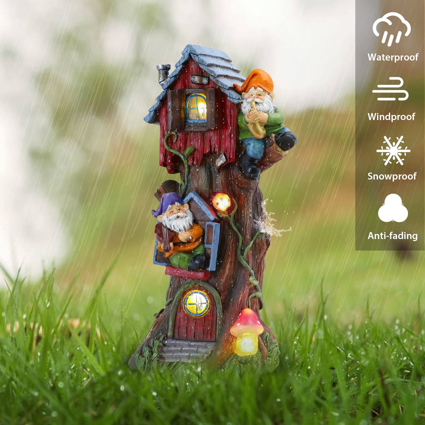 TERESA'S COLLECTIONS 11" Tall Large Garden Statues Gnome Treehouse with Solar Outdoor Light, Garden Sculptures Statues Figurines Resin Christmas Decor Lawn Ornaments Patio Yard Decor Gifts for Mom