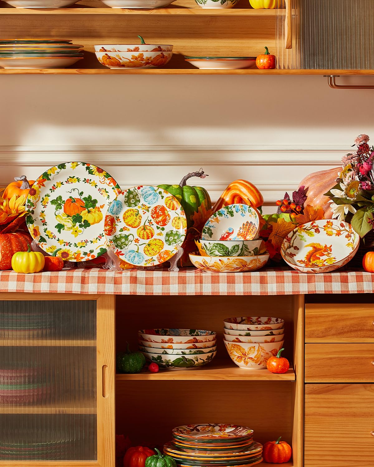 Metahom Fall Bowls Set of 6, Thanksgiving Ceramic Bowls for Cereal, 6.3" Pumpkins Soup Bowls, Autumn Harvest, Dishwasher and Microwave Safe